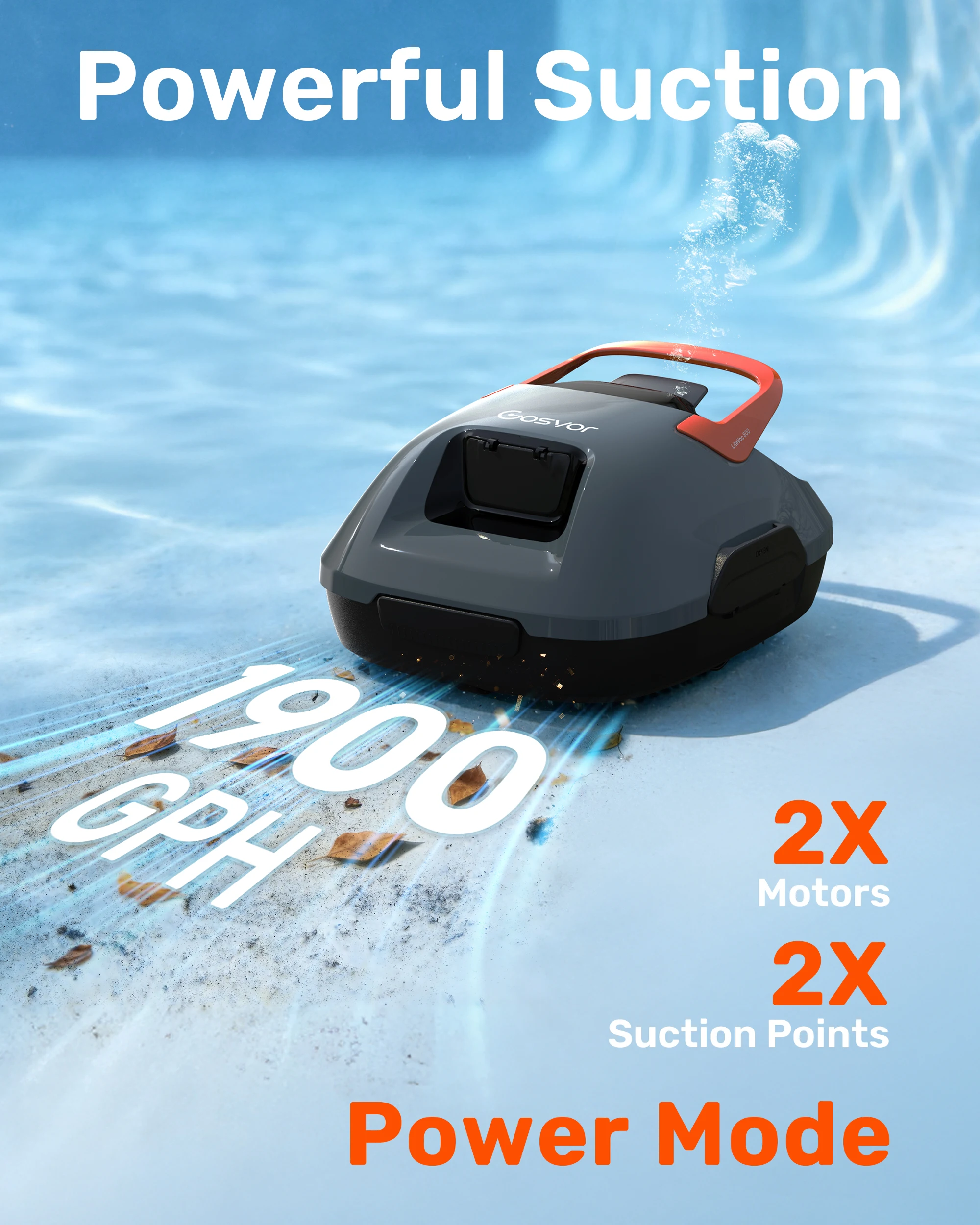 Gosvor, robot pulitore per piscine senza fili, ideale per piscine fuori terra, autonomia di 90 minuti, sistema di parcheggio automatico, doppia modalità di pulizia, potenza di aspirazione da 1200 a