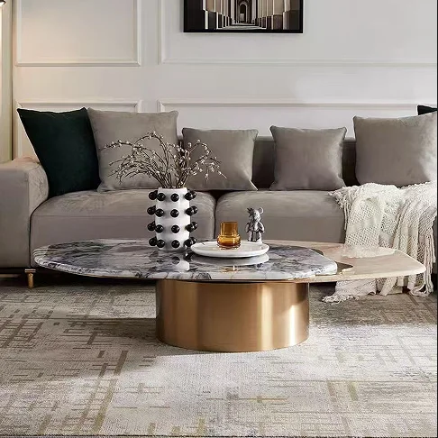 Italian Light Luxury Marble Design Modern Stainless Steel Living Room Polygon Home Coffee Table