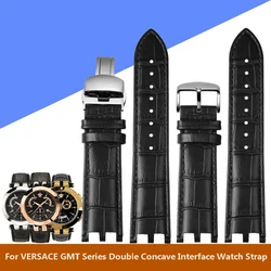 Watchband For Versace V-RACECHRONO Series GMT Double Concave Convex Interface Genuine Leather Watch Strap Men's 22mm