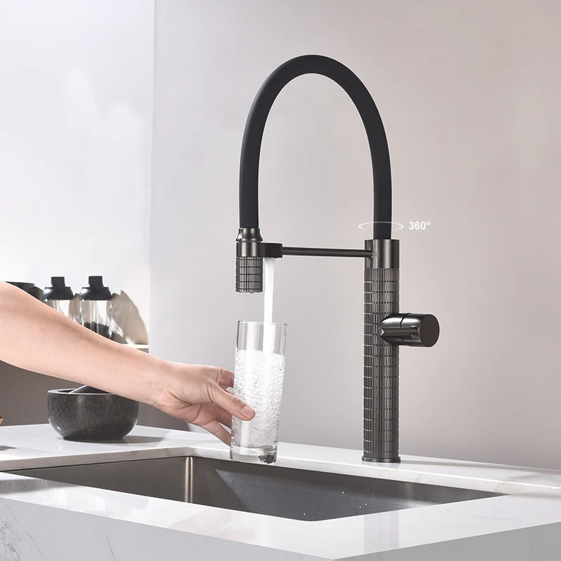 

1 Hole Kitchen Sink Faucet Single Handle Hot and Cold Mixer Taps Deck Mounted 2 Modes Rotatable Kitchen Faucet Gray