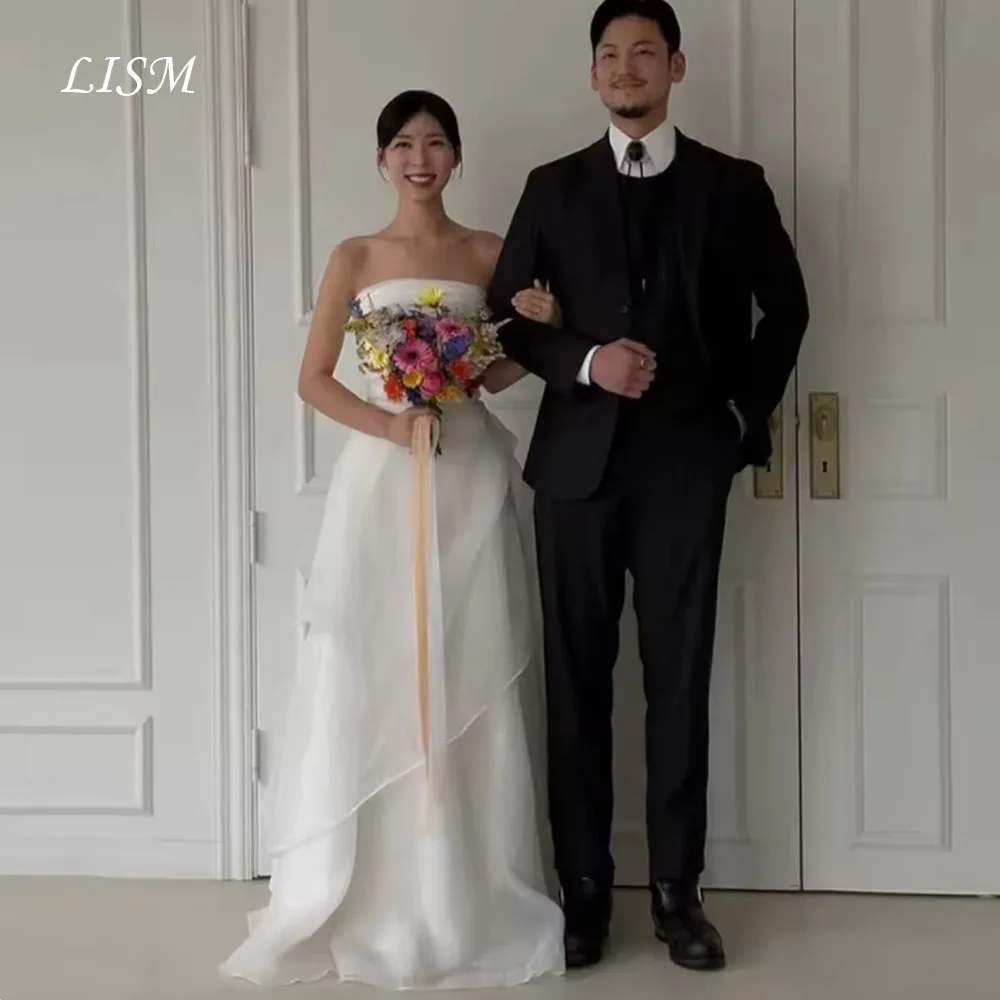 

LISM Fairy Silk Organza Wedding Dresses Korean Customized Strapless A Line Elegant Wedding Snap Dresses Reception Dresses 2026