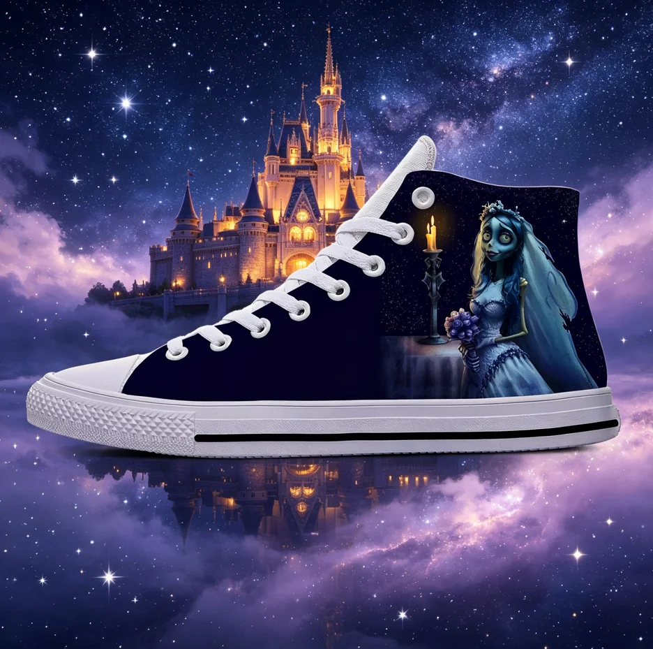 

Corpse Bride Spooky Cartoon Print Canvas Shoes Unisex Classic Flat Design Breathable Lightweight Non Slip Fashion Casual Street