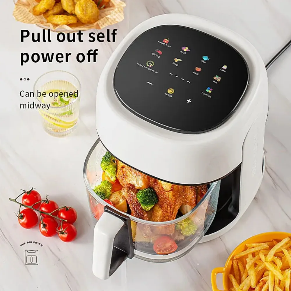 Friggitrice ad aria 5L visualizzazione di grande capacità friggitrice kitchenDeep senza friggitrici ad aria con schermo antiolio riscaldamento stereoscopico a 360 gradi