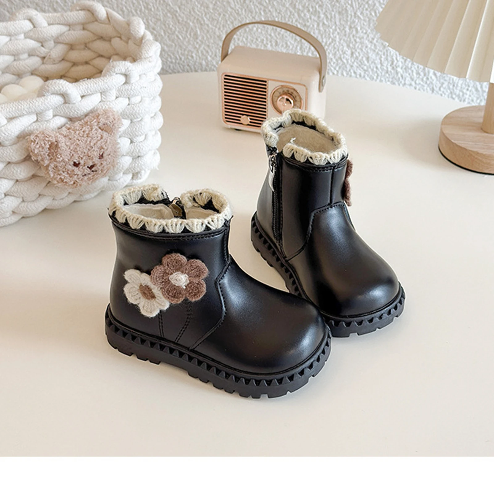 Fleece-Lined Short Boots For Girls Cute Cotton Boots For Children In Winter Girls' Warm And Slip-Resistant Boots