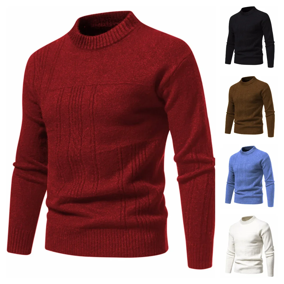 2023 Autumn/Winter New Men's Sweaters Large Solid Knitted Flower Round Neck Knit Men's Underlay