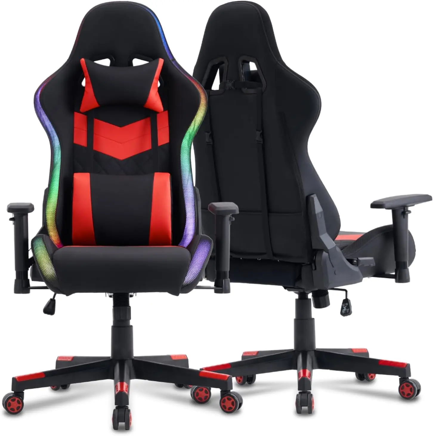 Computer Gaming Chair with LED Lights, RGB Video Gaming Chair with Comfortable Leather and High Back, （Red）