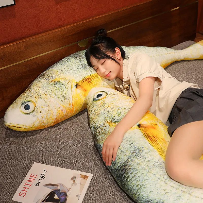 25/60/80cm Large Yellowfish Plush Toy Fur Fish Fur Rug Long Puppet Legged Companion for Sleeping Plush Pillow Gift