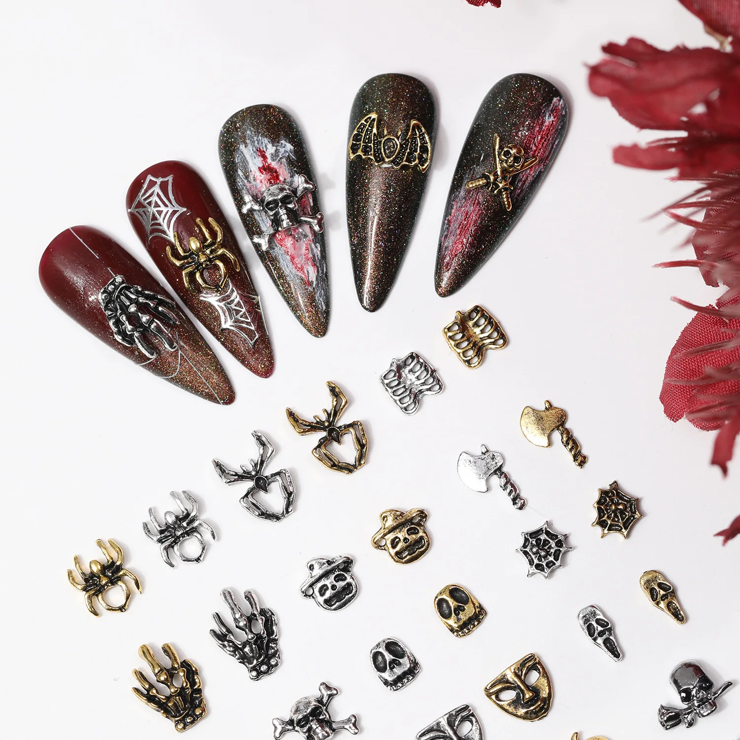 Decorazioni gotiche per Nail Art di Halloween 10 pezzi accessori in lega 3D Skull Spider Pumpkin decorazioni per unghie