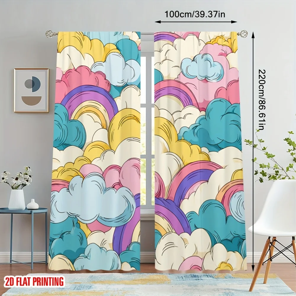 

2 шт. ярких разноцветных штор с узорами радуги и облаков для декора детской комнаты, без карниза, быстрая установка.