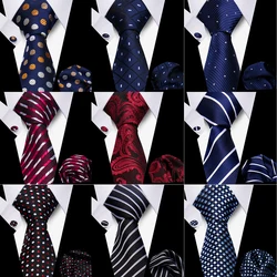 Tie Men Business Necktie Set Classic Plaid Cufflinks Handkerchief For Suit Wedding High Quality 3pcs Ties Sets Formal Gravata