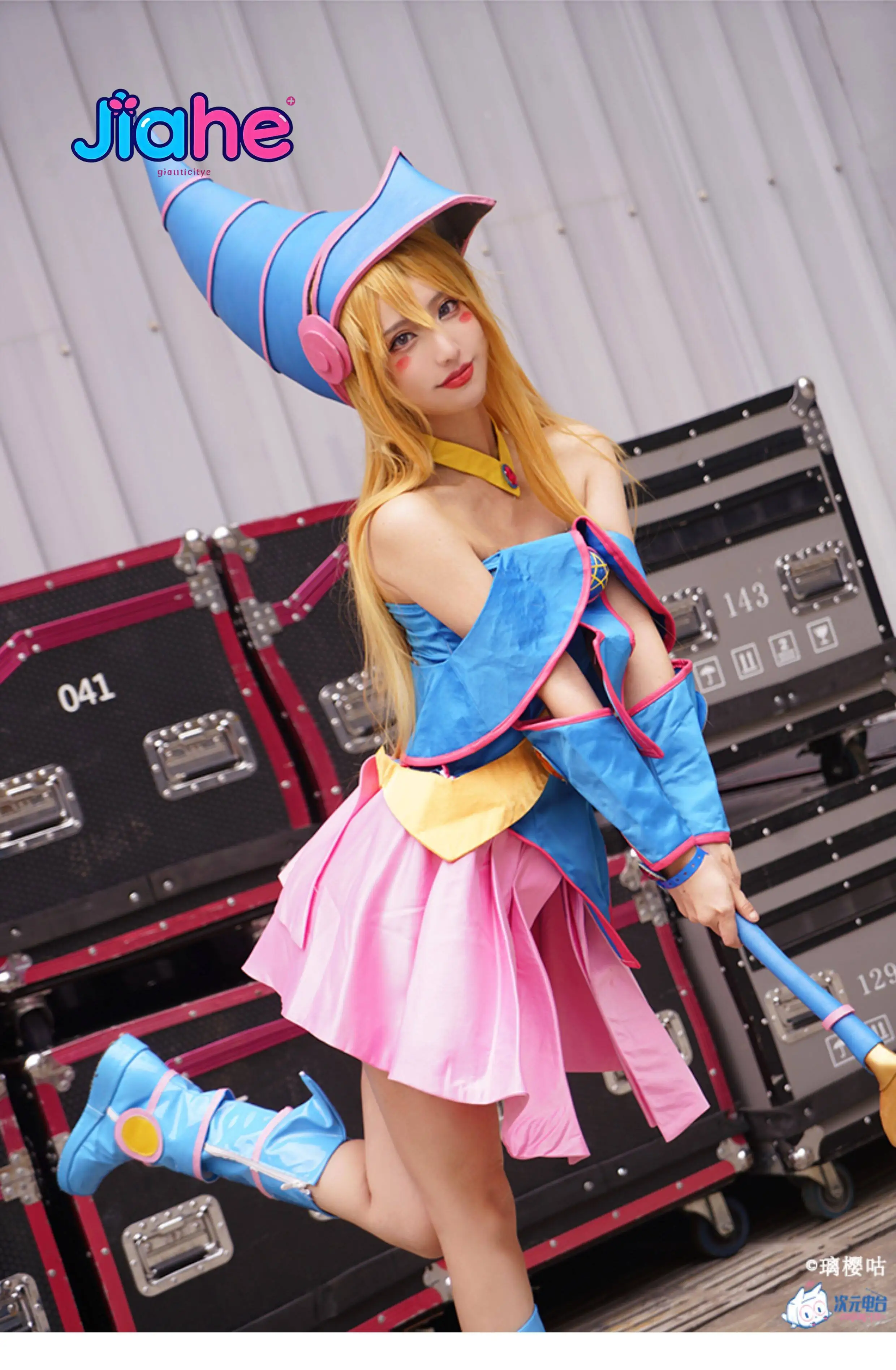 Dark Magician Girl Anime Yu-Gi-Oh Cosplay Costume with Hat Women's sexy blue jumpsuit Wig necklace Halloween party uniform view 6