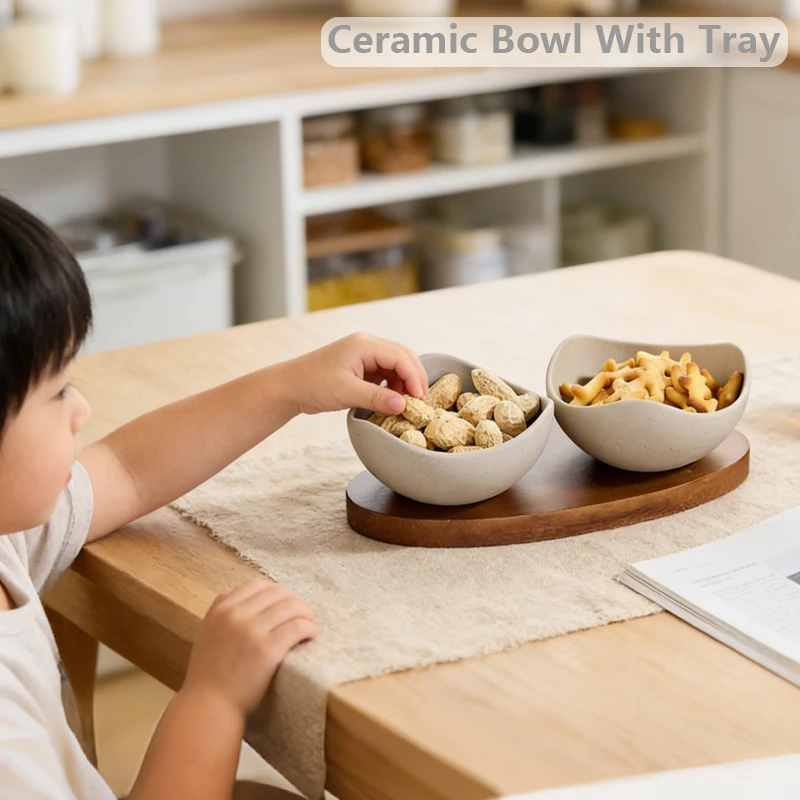 

New Ceramic Snack Bowl 2/3/4pcs Home Living Room Tea Table Snack Sauce Plate Wedding Party Dessert Nut Plate with Tray Non Slip