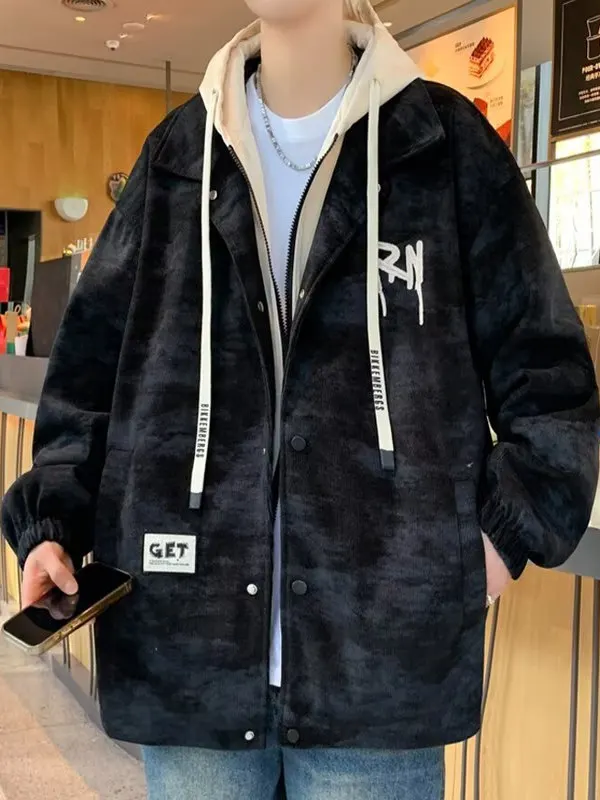 

American Sle Workwear Jaet for Men Casual Large Size Teens Spring Autumn New Trend Brand Loose Fit Hat Included Zipper Cl...