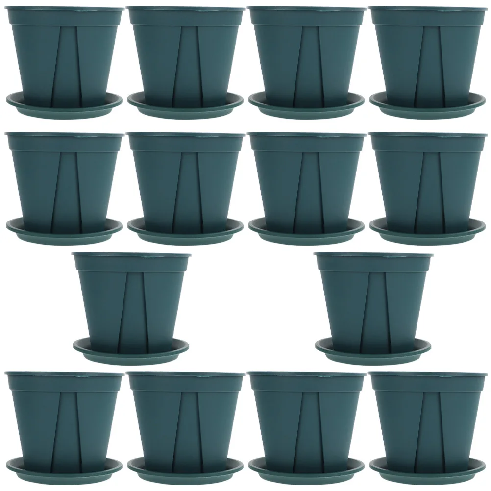

14 Sets Root Control Pots with Dishes Green Color 1 Set Per Kit Succulent Orchid Planters Nursery Garden Decorative Flower Pots