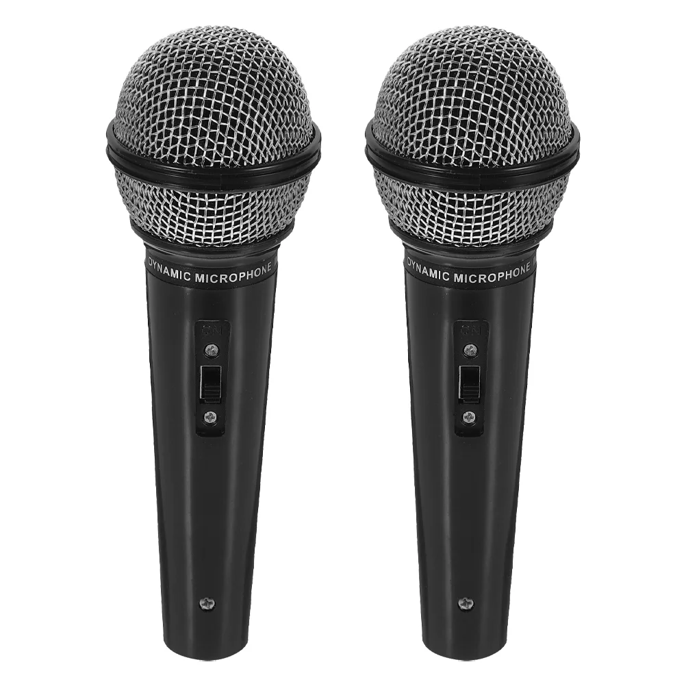 2 Pcs Children Props Microphone Realistic Toy Simulation Party Black Model Pretend Play Plastic Favor Lightweight for Kids