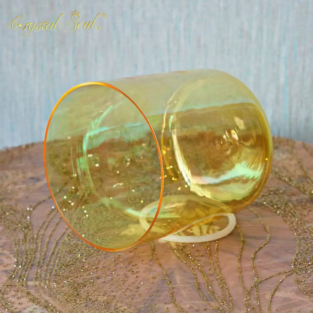 Crystal Soul Thickened Orange Transparent Aurora Alchemy Crystal Bowl High Quality Crystal Singing Bowl