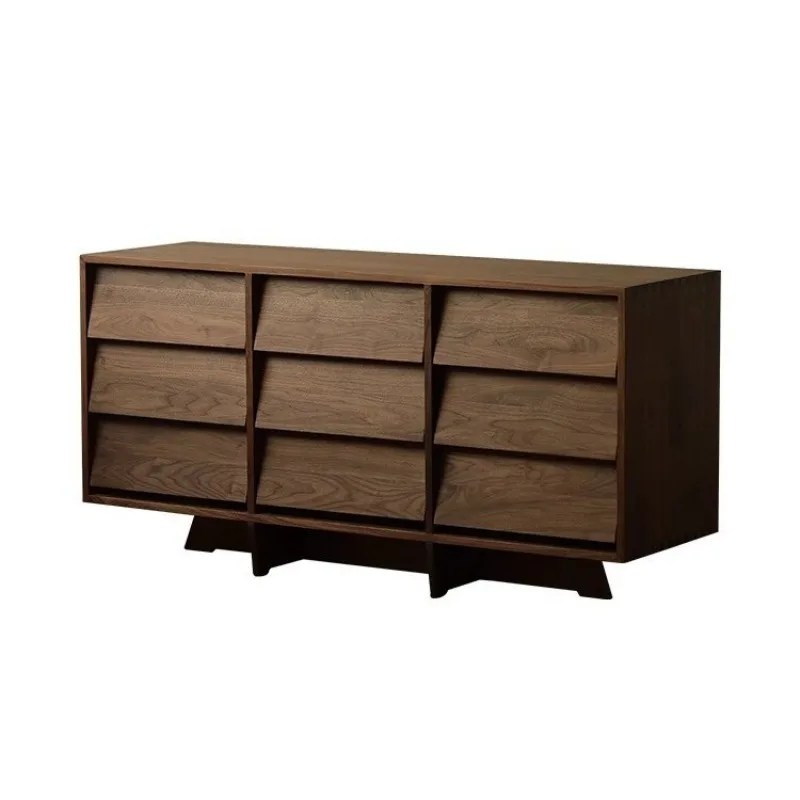 

All solid wood nine chest of drawers bedroom living room modern simple black walnut chest of drawers