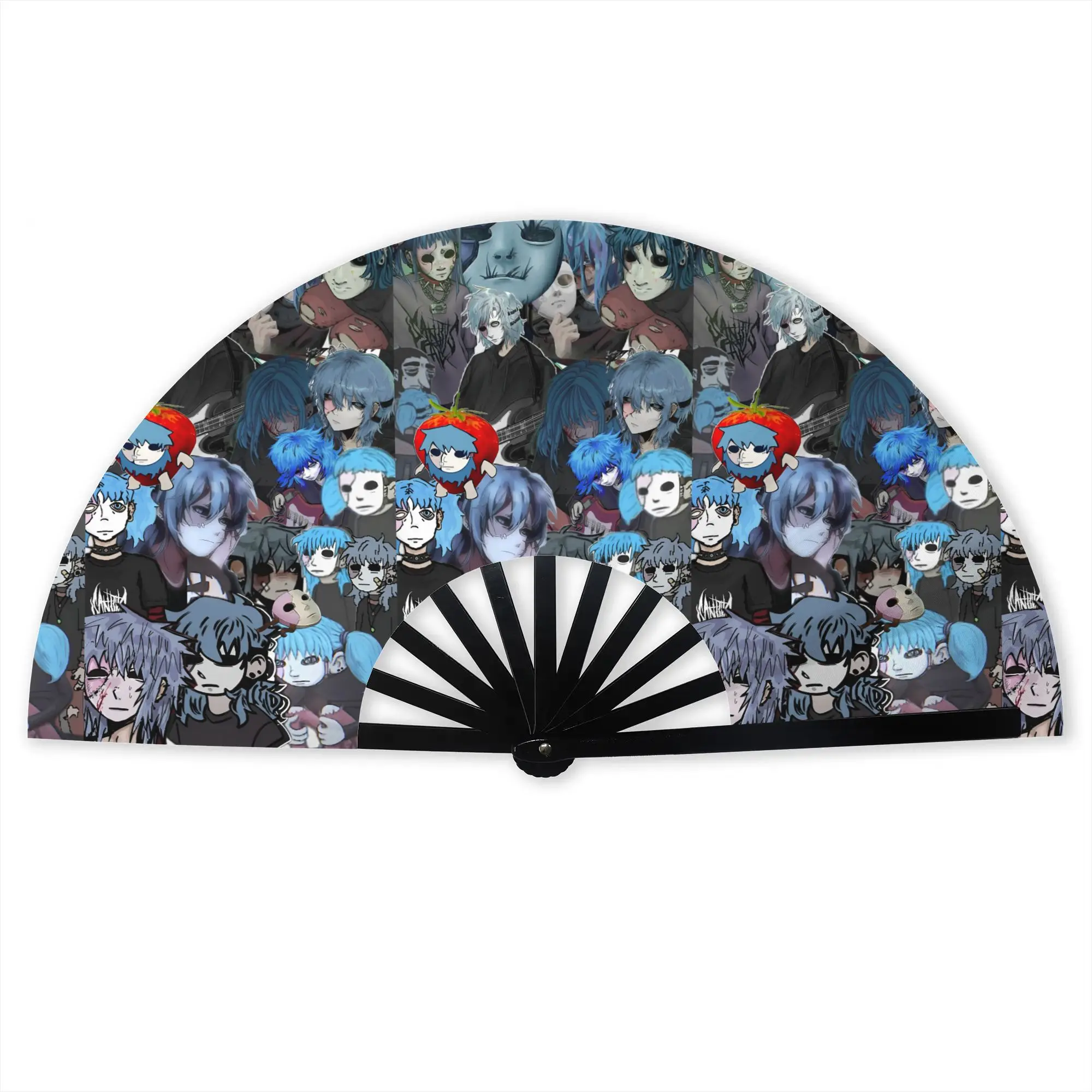 S-Sallyes Face Game Folding Hand Fan  DIY Manga Anime Polyester Fabric Fan Funny Summer Accessory Decorative Fans