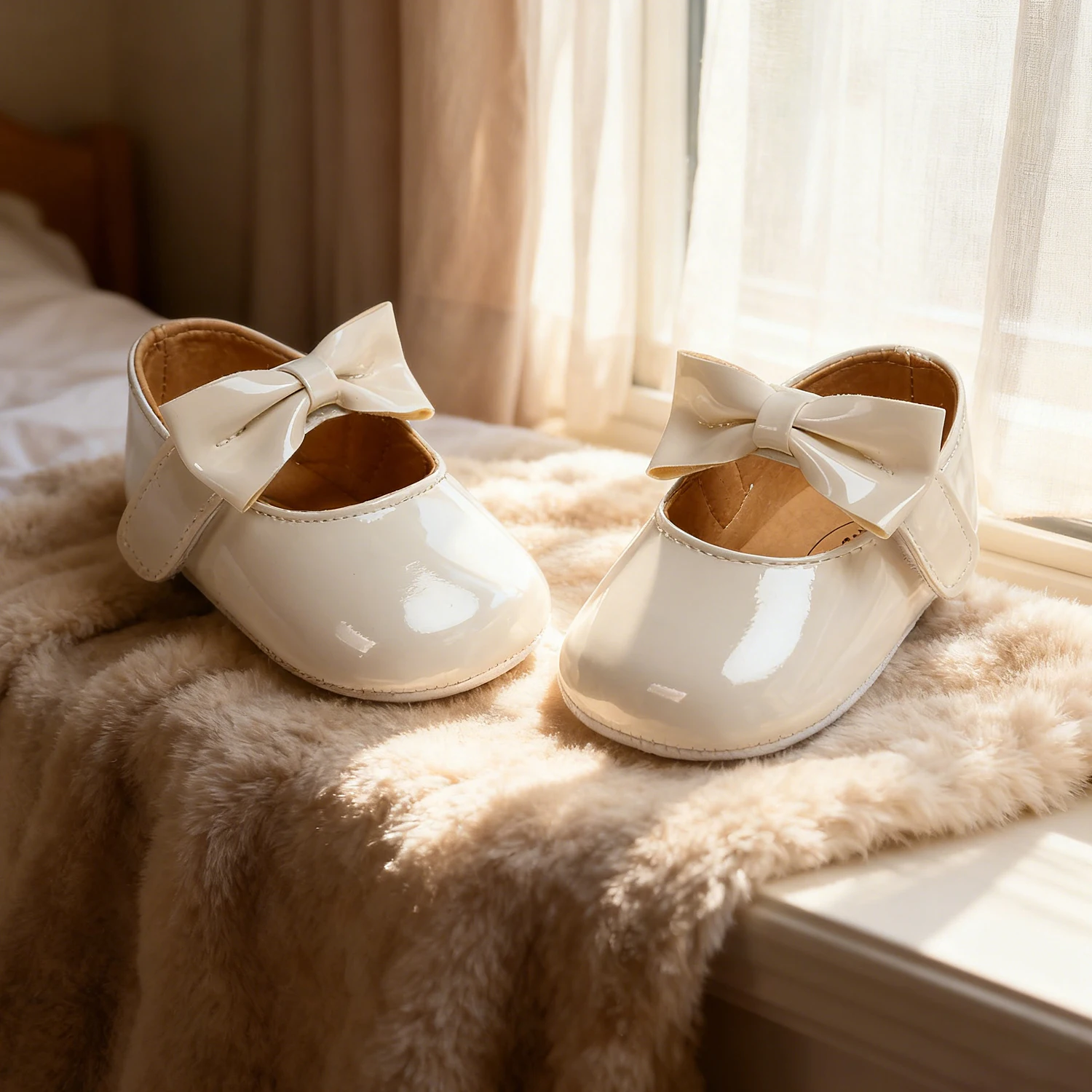 أحذية نسائية للأطفال حديثي الولادة أحذية أطفال من البولي يوريثان بفيونكة مضادة للانزلاق أحذية تنورة الأميرة الكلاسيكية أحذية المشي الأولى للأطفال