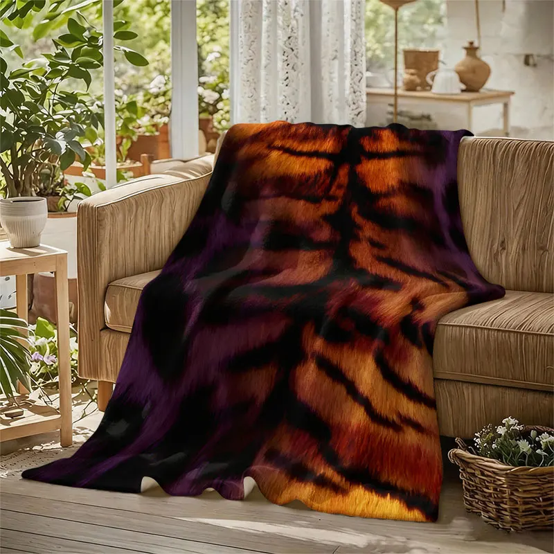 Tiger Fur Stripes Closeup Flannel Blanket Perfect for Sofa Office Bed Travel Sleep Read Relax Camping Four Season Use