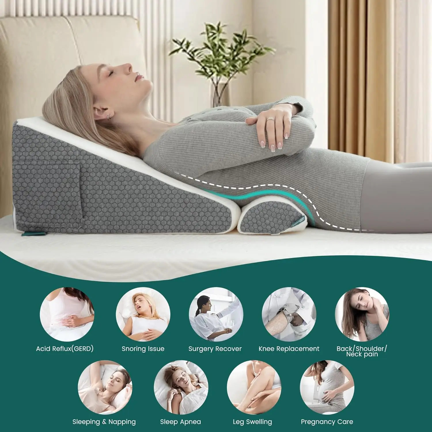 Bed Wedge Pillow for Sleeping Adjustable Folding Wedge Pillow for Snoring After Surgery Elevated Triangle Wedge for Back Pain