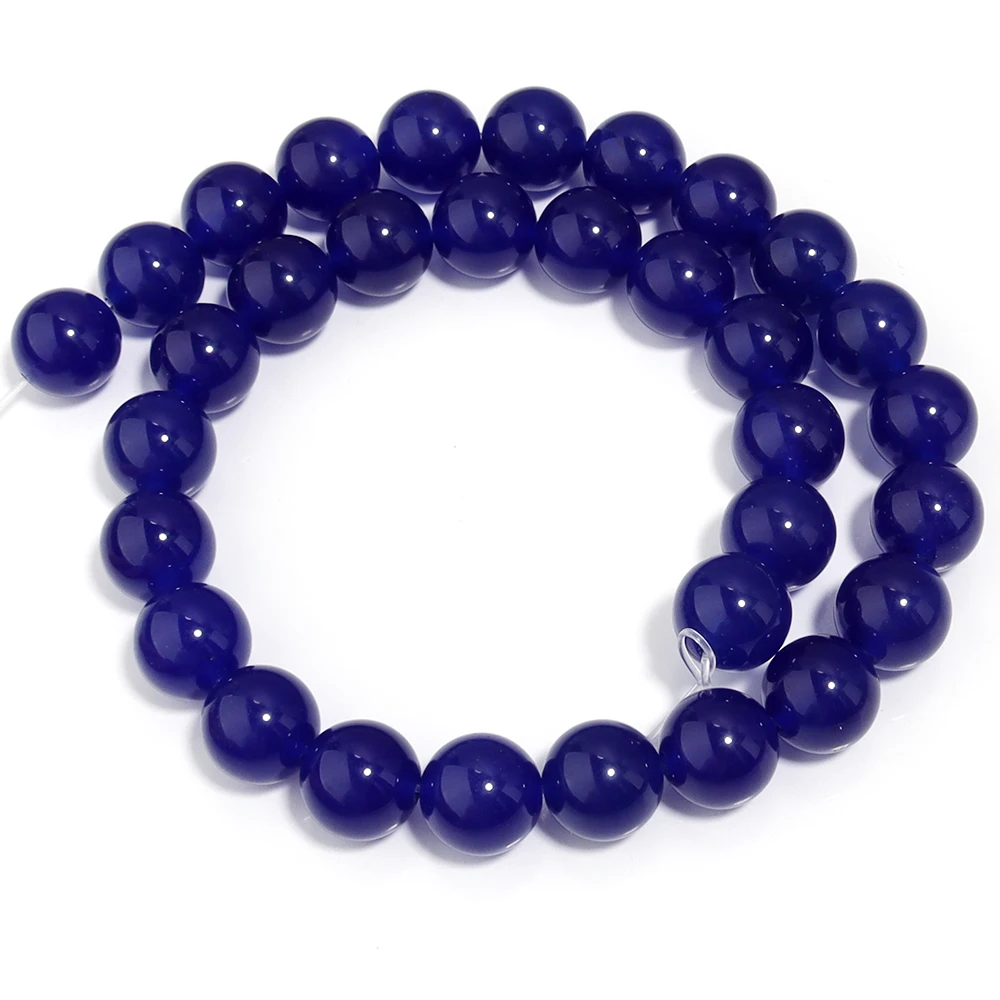 1 Strang Natursteinperlen 4/6/8/10/12 mm dunkelblaue Chalcedonperlen runde lose Perlen für DIY Schmuckherstellung Armband Halskette