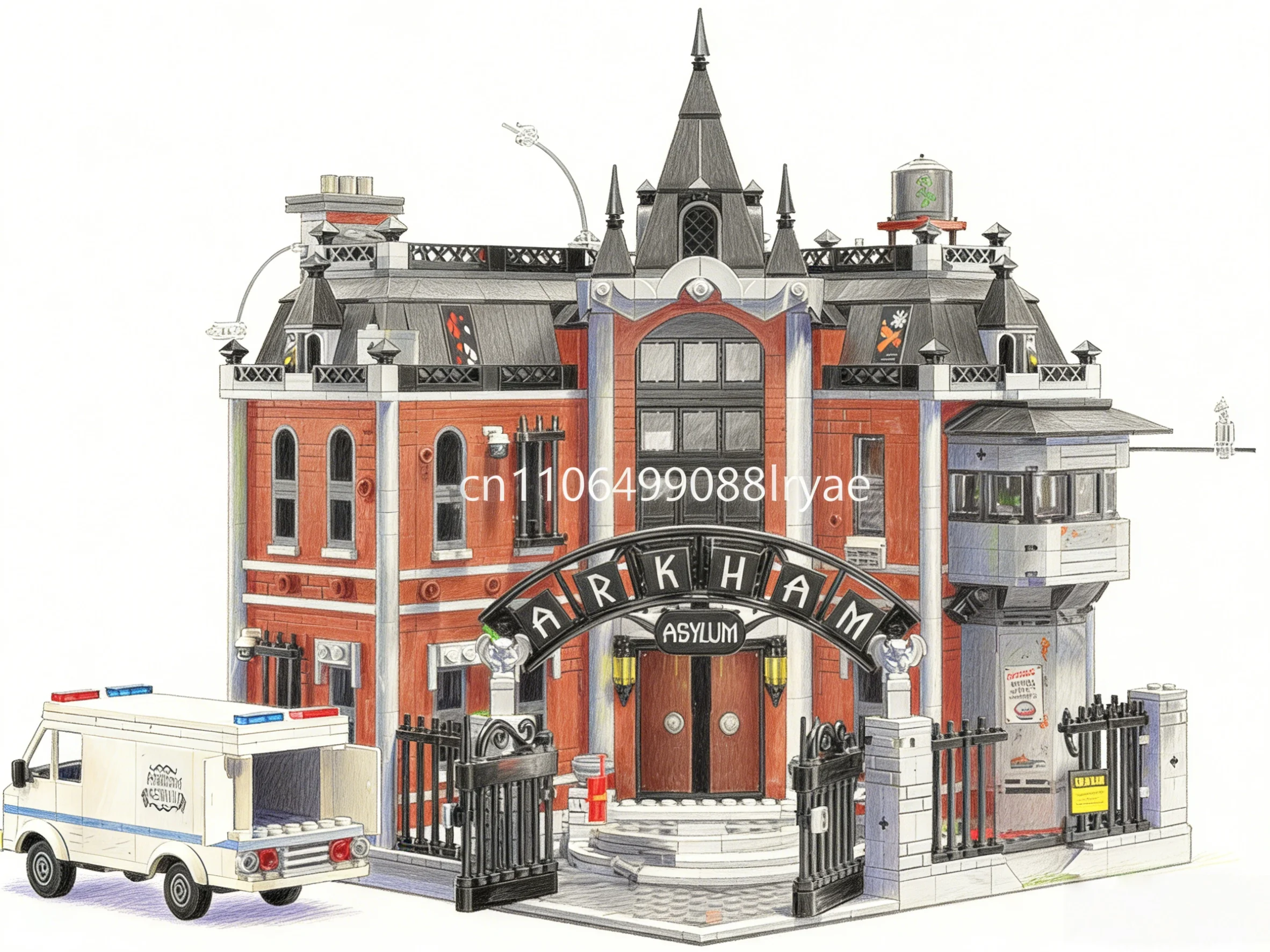 

2953 particles 2025 brand new Arkham Asylum architectural model, suitable as a birthday gift, collectible or adult decoration.