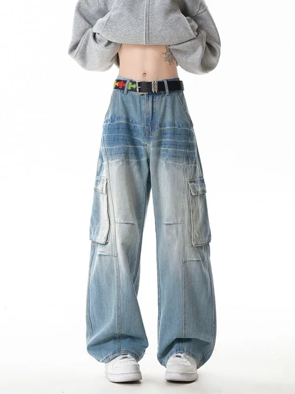 

Мужские джинсы в стиле ретро American High Street с принтом молнии и бамбуковыми узлами, рабочие, с косым кроем, прямые, слегка расклешенные