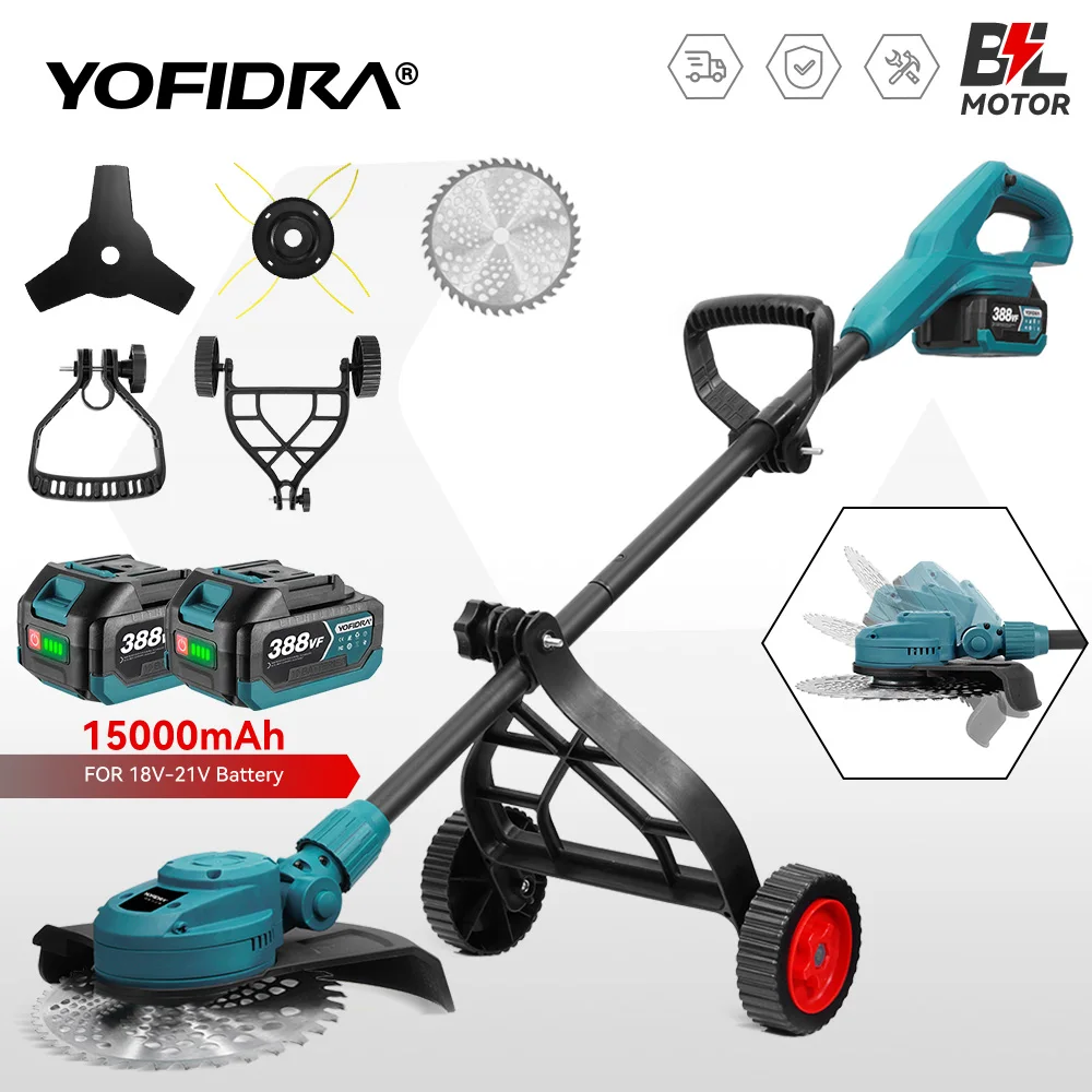 YOFIDRA 10-calowa Bezszczotkowa Elektryczna Kosiarka do Trawy 6000W 58000RPM Składany Podkaszarka Ogrodowa Narzędzie Elektryczne do Akumulatorów Makita 18V