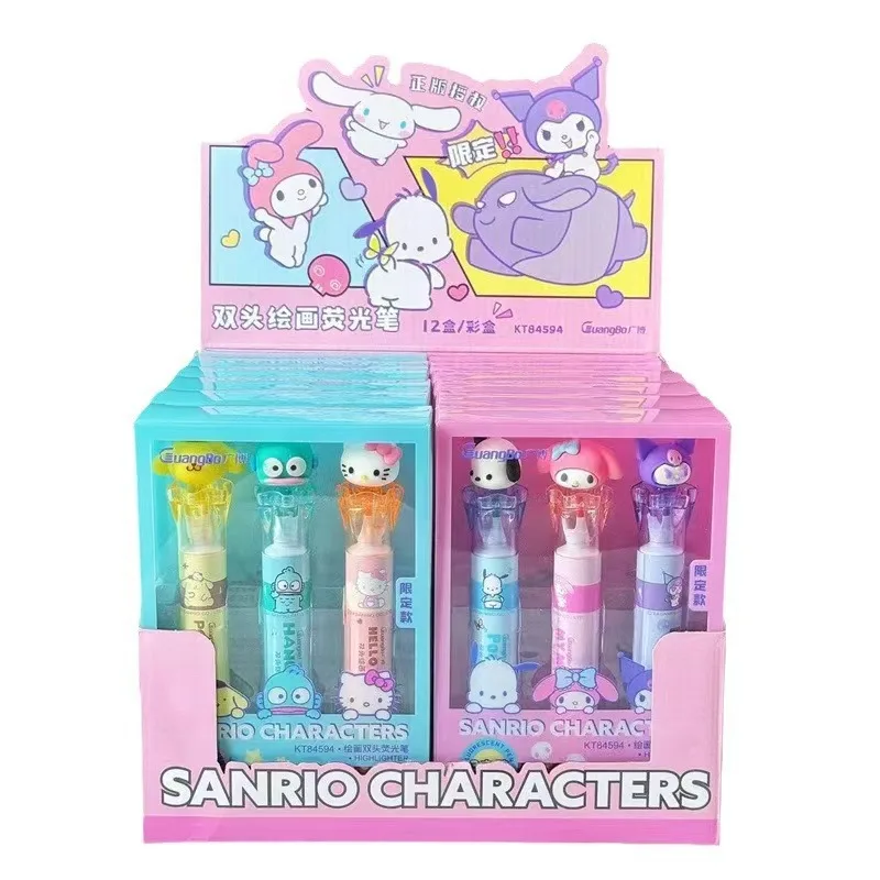 6pcs New Style Sanrio Hellokitty Draw Double-End Highlighter Cute Cartoon Marker Pen Wholesale Of Student Supplies And Gifts