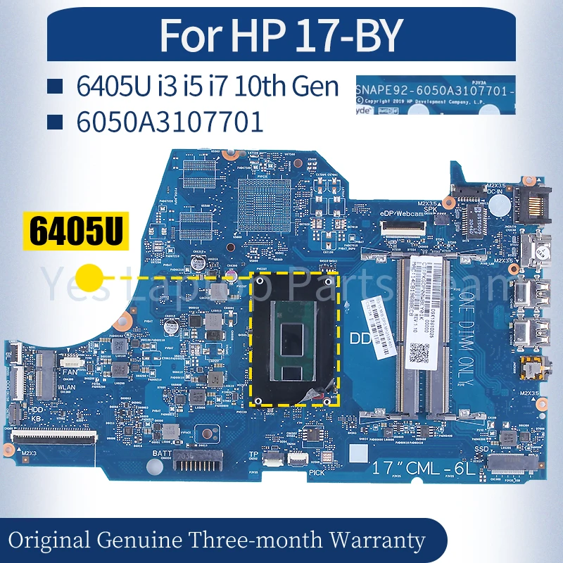 6050A3107701 For HP Pavilion 17-BY Laptop Mainboard M12538-601 L67089-601 L67088-601 6405U i3 i5 i7 10th Notebook Motherboard