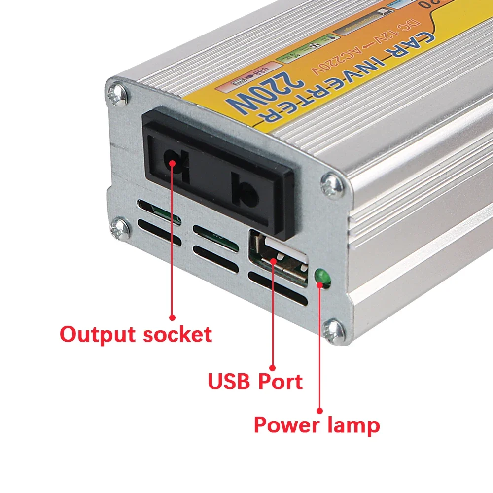 220W Power Inverter Car Mounted Solar Inverter USB Voltage Transformer Portable DC 12V To AC 220V Conversion USB Battery Clip image 5