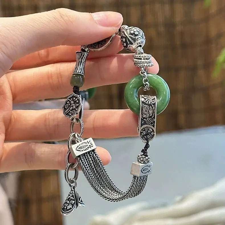 

New Chinese Style Bead Bracelet, Elegant Red Green Gemstone Bangle, Sophisticated Gift for Mother Women Fashion Jewelry