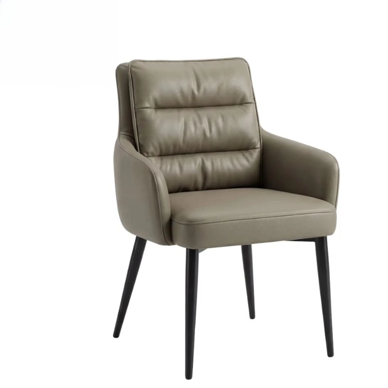 Modern luxury ergonomic design pleated backrest armrest dining chair leather interior black carbon steel legs high-end design