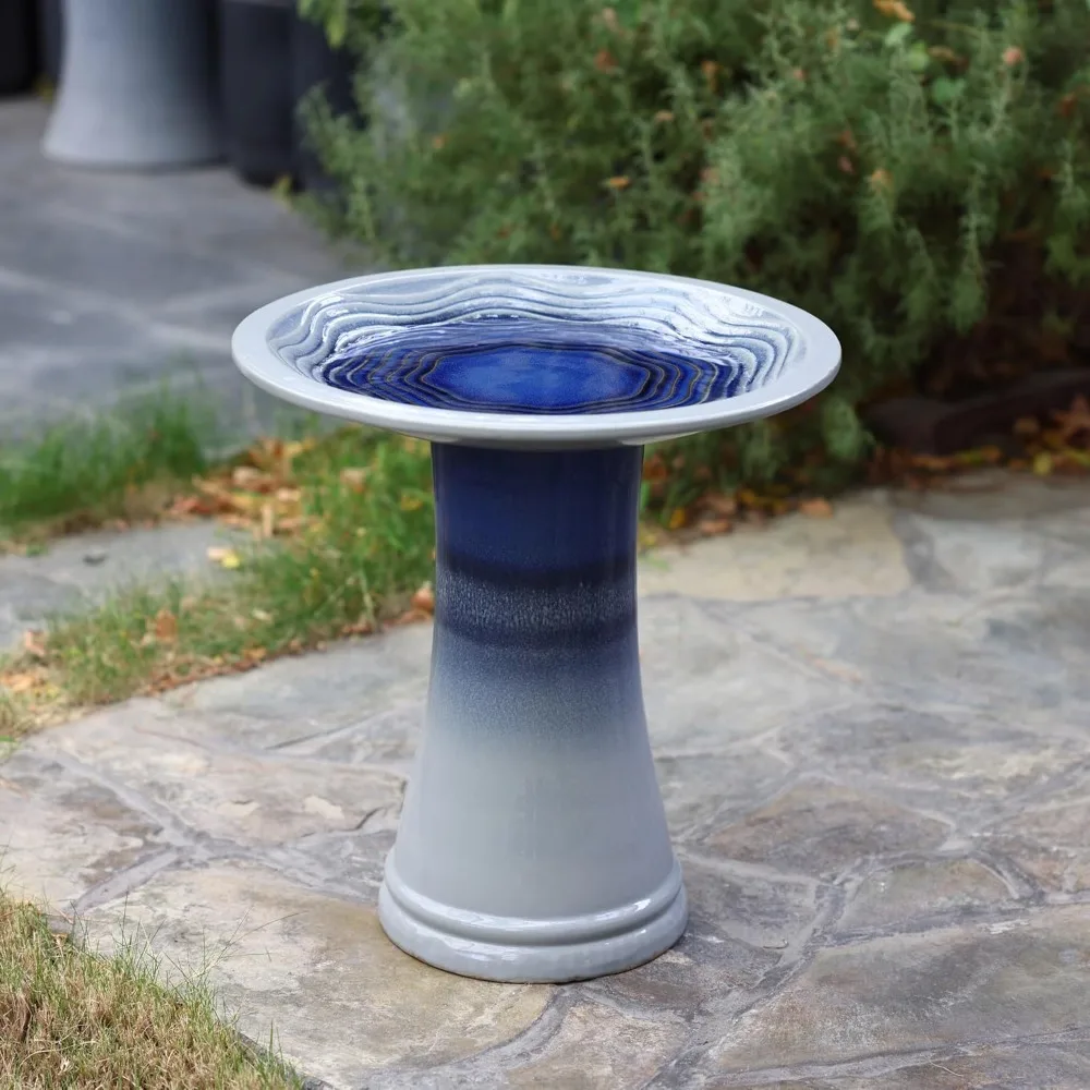 

18 Inch Ceramic Bird Bath for Outside, Elegant Tall Outdoor Bird Bath, Lightweight Pedestal Glazed Birdbaths for Outdo