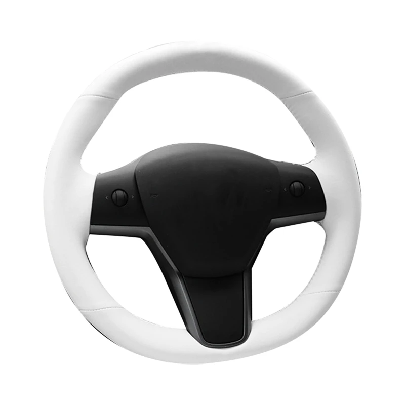 

Hand-Stitched Car Steering Wheel Cover White PU For Tesla Model 3 Model X Model Y Model S