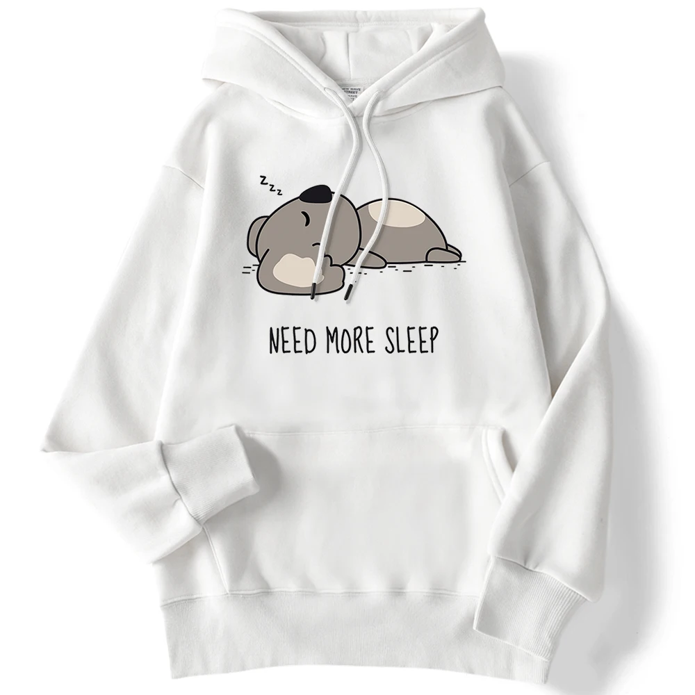 Autumn Womens Hoodie Need More Sleep Cartoons Bear Print Pullover Loose Warm Hoody Drop Sleeves Pocket Tops Cute Female Clothes