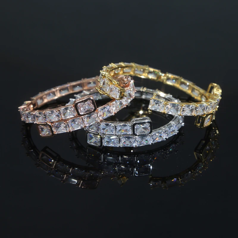 5A Cubic Zirconia Women Girlfriend Gift Jewelry Classic Double Heart Charm Open Bangle Bracelet Hot Selling