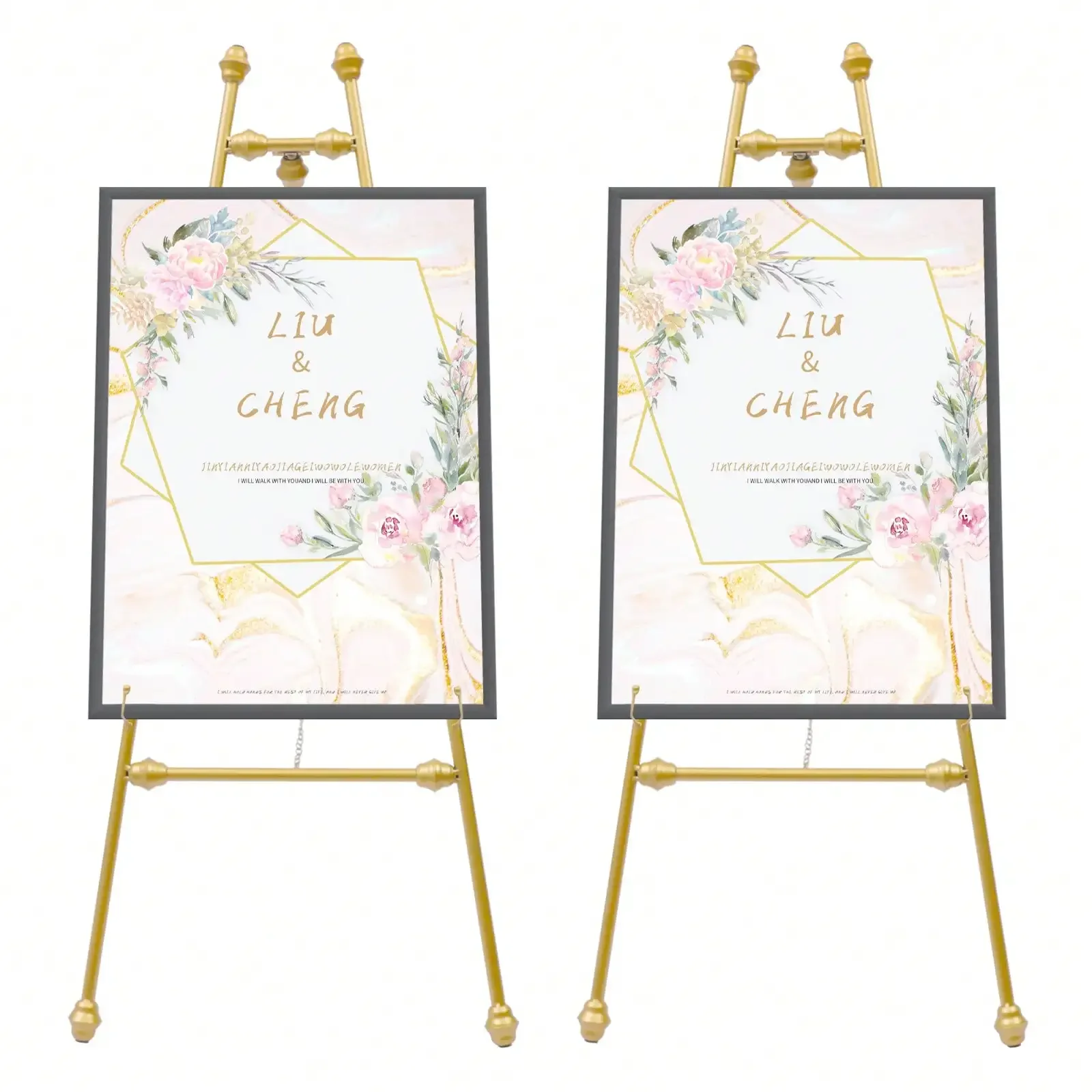 2Pcs Gold Wedding Easel Stand Foldable Floor Photo Display Rack Three Legs Support Signature Welcome Stands For Wedding Party