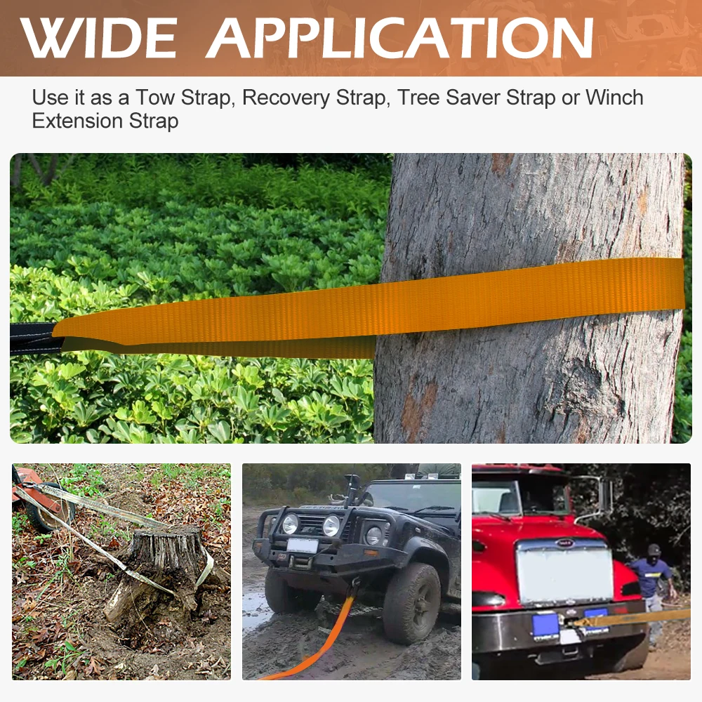 6M 헤비 듀티 복구 견인 스트랩 3인치x20피트 30000파운드 복구 스트랩 (D링 섀클 포함)