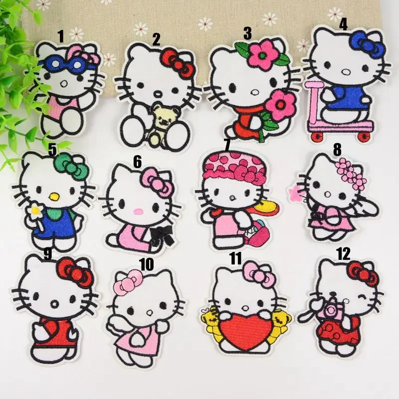 

Anime Sanrio HelloKittys Series Peripheral Embroidery Applique Cloth Stickers DIY Cartoon Pattern Sewing Iron on Garment Decor