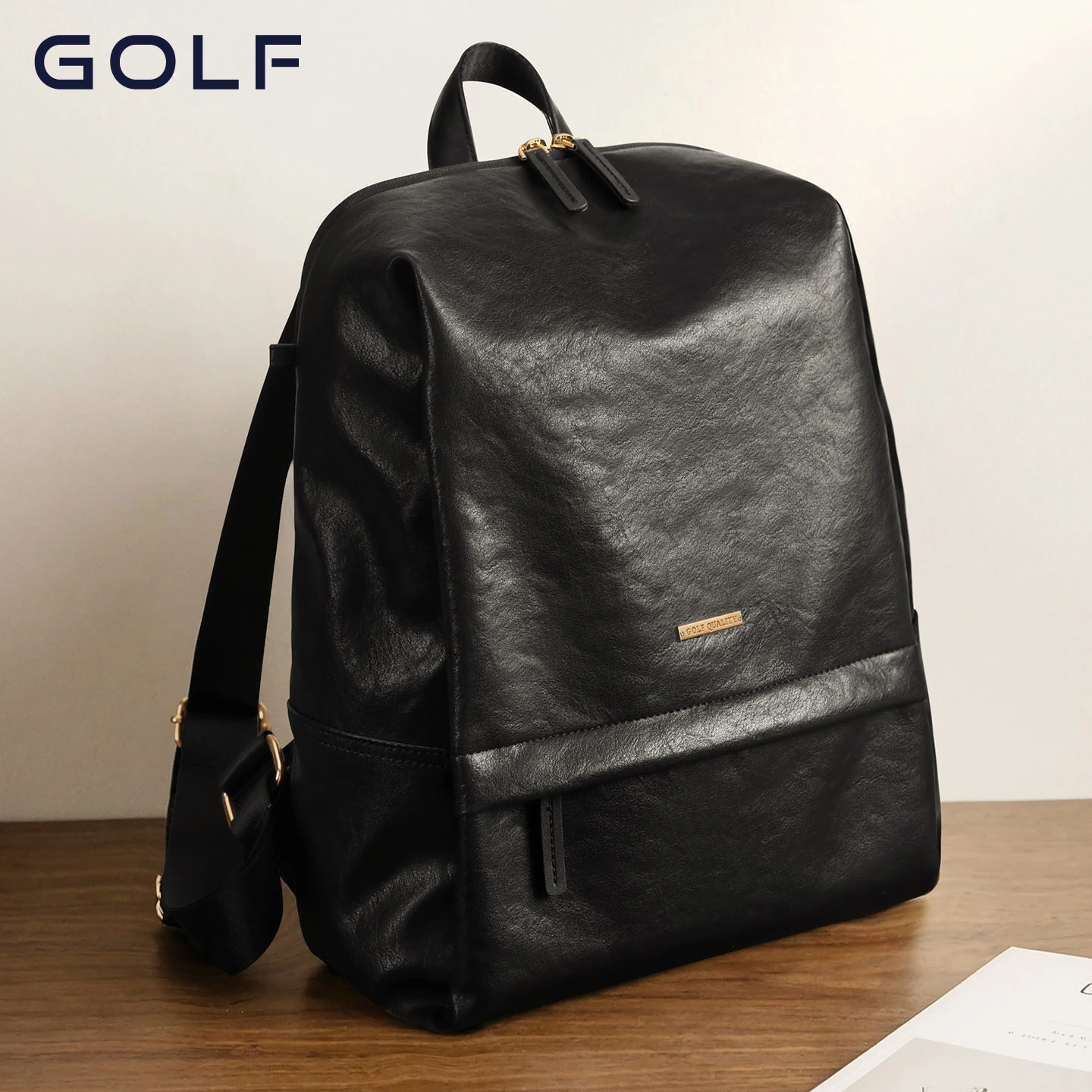 GOLF Leather Backpack for Women Large Capacity 14 Inch Laptop Bag Vintage Dual Shoulder Pack Casual Commute Leather Backpacks