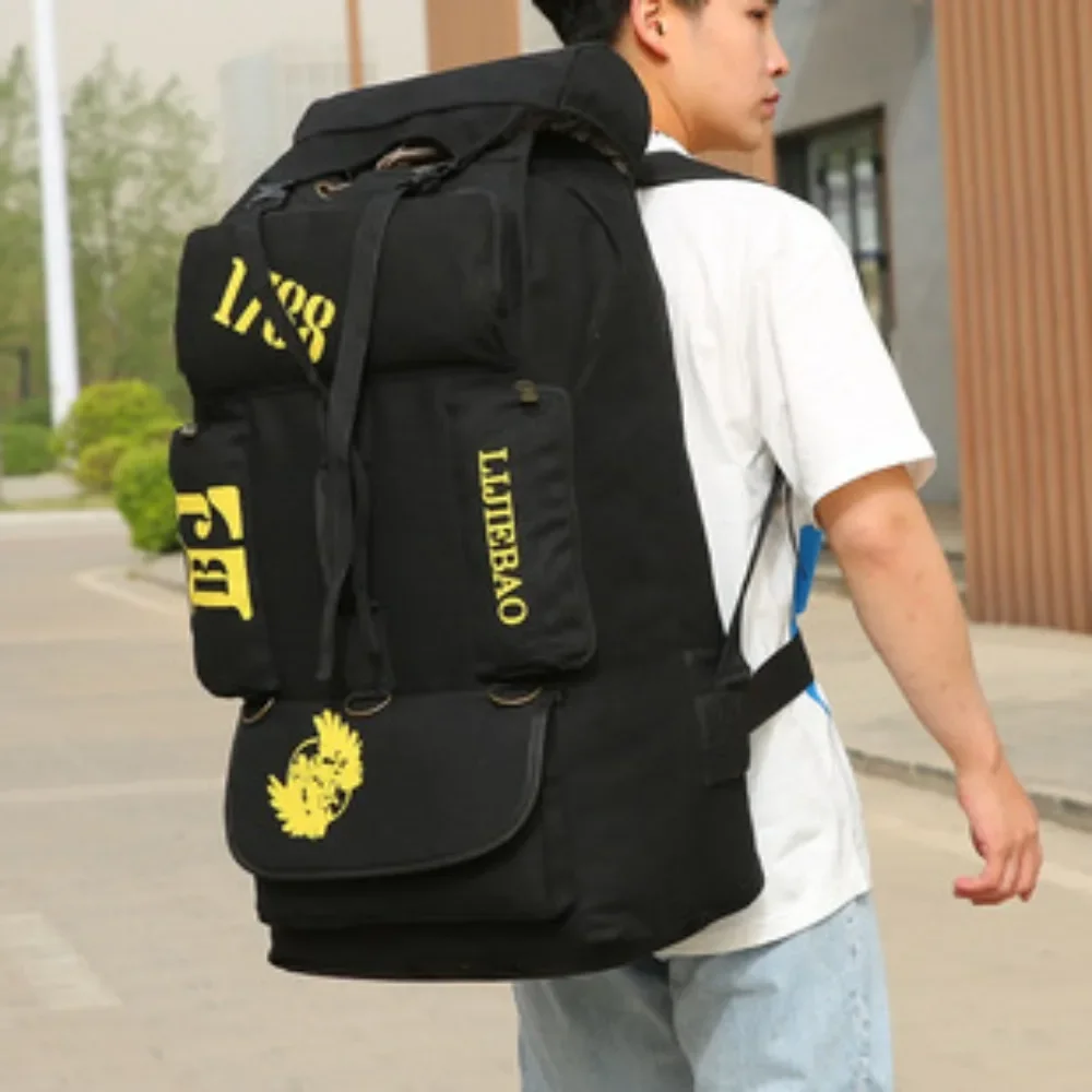 Large Capacity 100 Liters Thickened Canvas Shoulder Bag Men\'s Backpack Retro Fashion Travel Bag Travel Hiking Bag