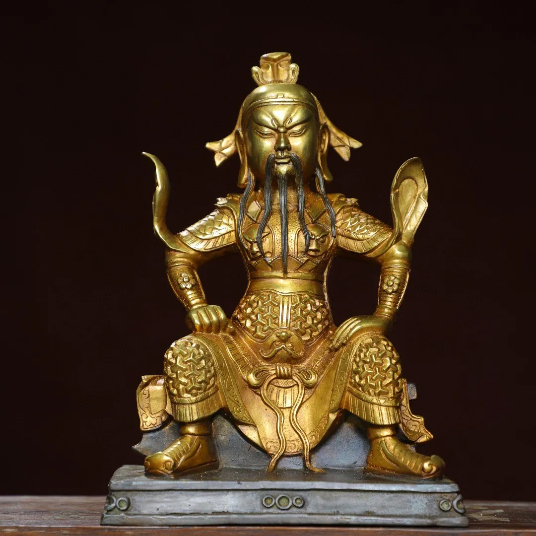 Antique pure copper Zhenwu Emperor Xuantian God sitting on the mountain Arctic Zhenjun Xuanwu Emperor statue home offering ornam