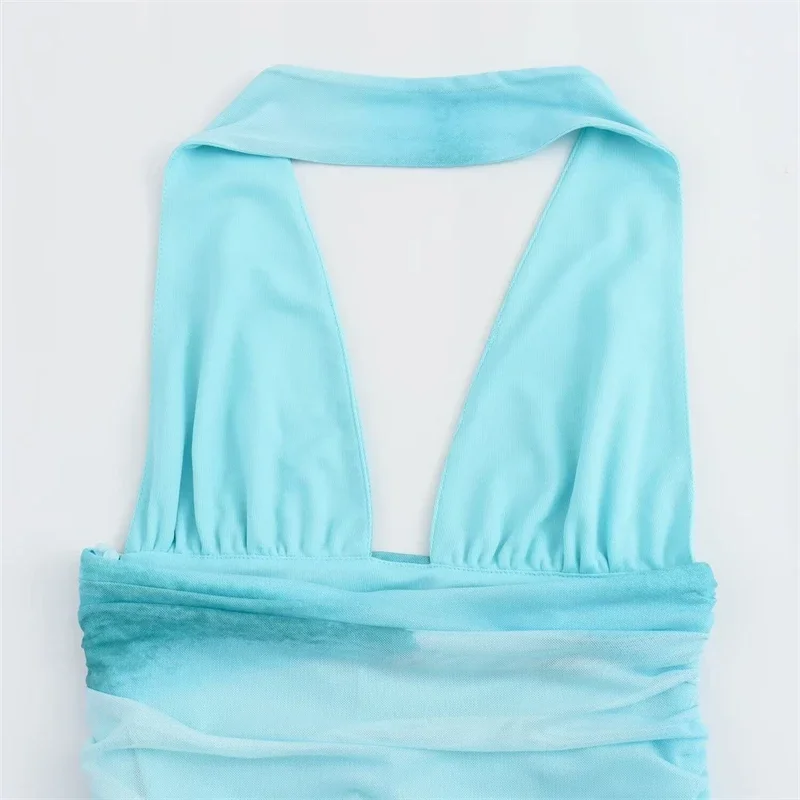 MSNOLOA2024 ผู้หญิงฤดูร้อนSlim Tie-Dye Gradientชุดเซ็กซี่Backlessผู้หญิงพับElegantคอ-ติดตั้งSlimชุดยาว