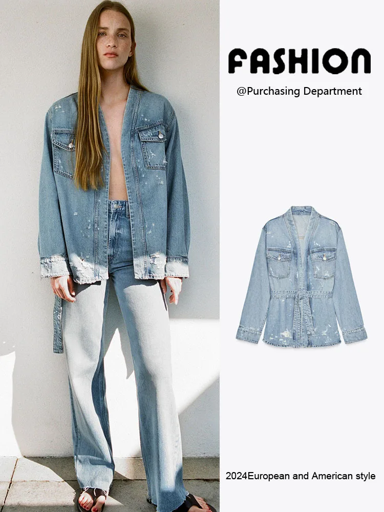 

Новая летняя женская джинсовая куртка с длинными рукавами и декоративными прорезями, универсальная верхняя одежда для повседневной носки, 100% прочие материалы