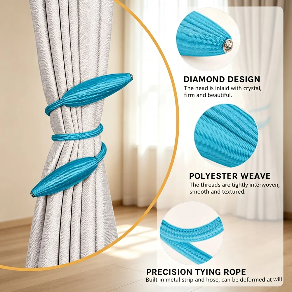 2pc Arbitrary shape strong Curtain Tiebacks Plush Alloy Hanging Belts Ropes Curtain Holdback Curtain Rods Accessoires