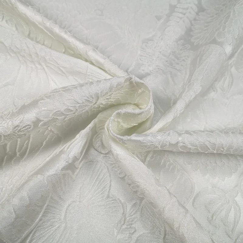 European Dark Pattern Jacquard Brocade Fabric Spring Autumn Pure White for Dress Wind Clothes Clothing Material Sewing Per Meter