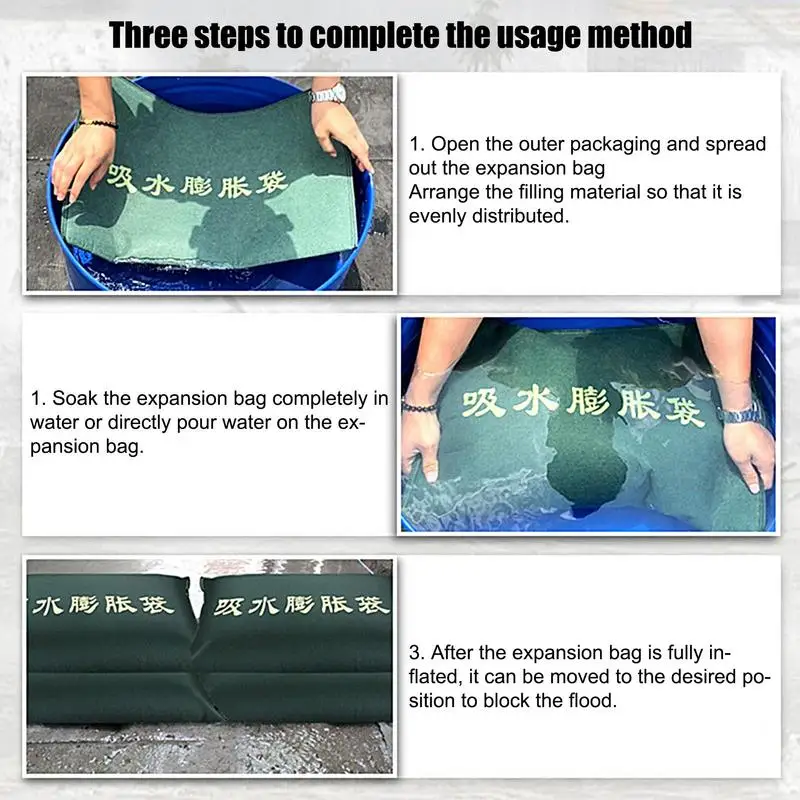 Water Activated Flood Barriers 5X Prevention Barrier Dams Reusable Sandless Sandbag Absorbent Flood Dam Bags For Home Garage