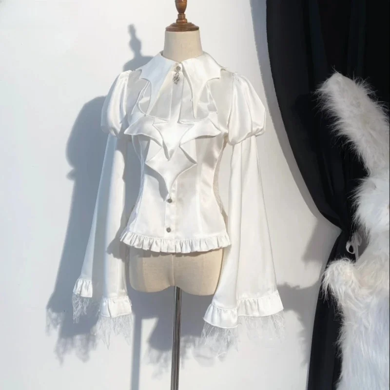

Victorian Vintage Lolita Style Shirt Women Casual Gothic Mesh Lantern Sleeve Slim Blouse Female Y2k Aesthetic Kawaii Tops Blusas